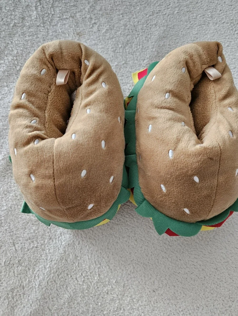 Carter's Nathan Hamburger Plush Slippers Toddler Boy Girl Size L 9-10 Novelty